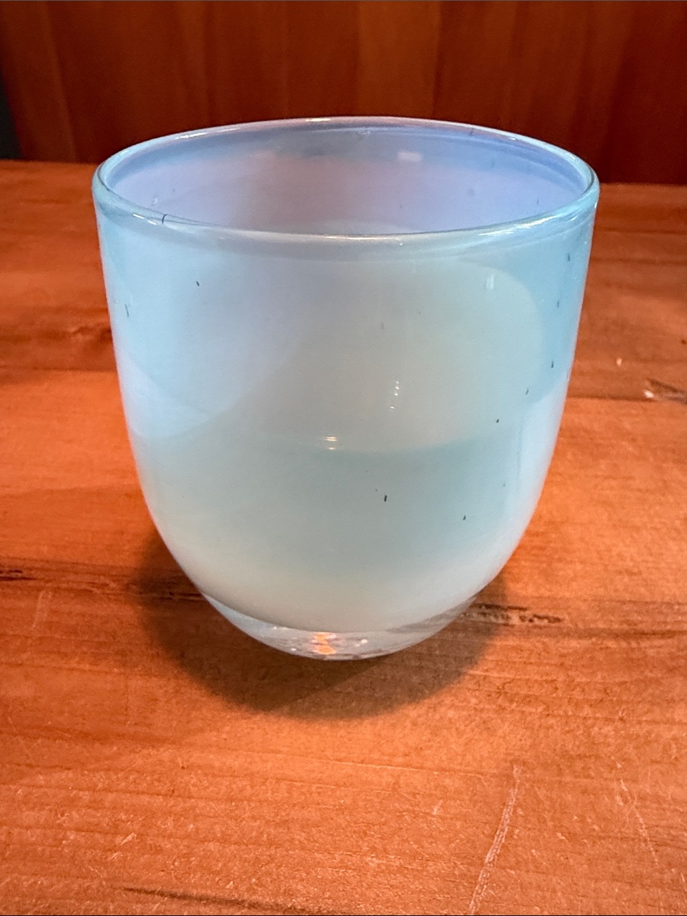 Glassybaby votive holder Light Blue Frosted with black flecks